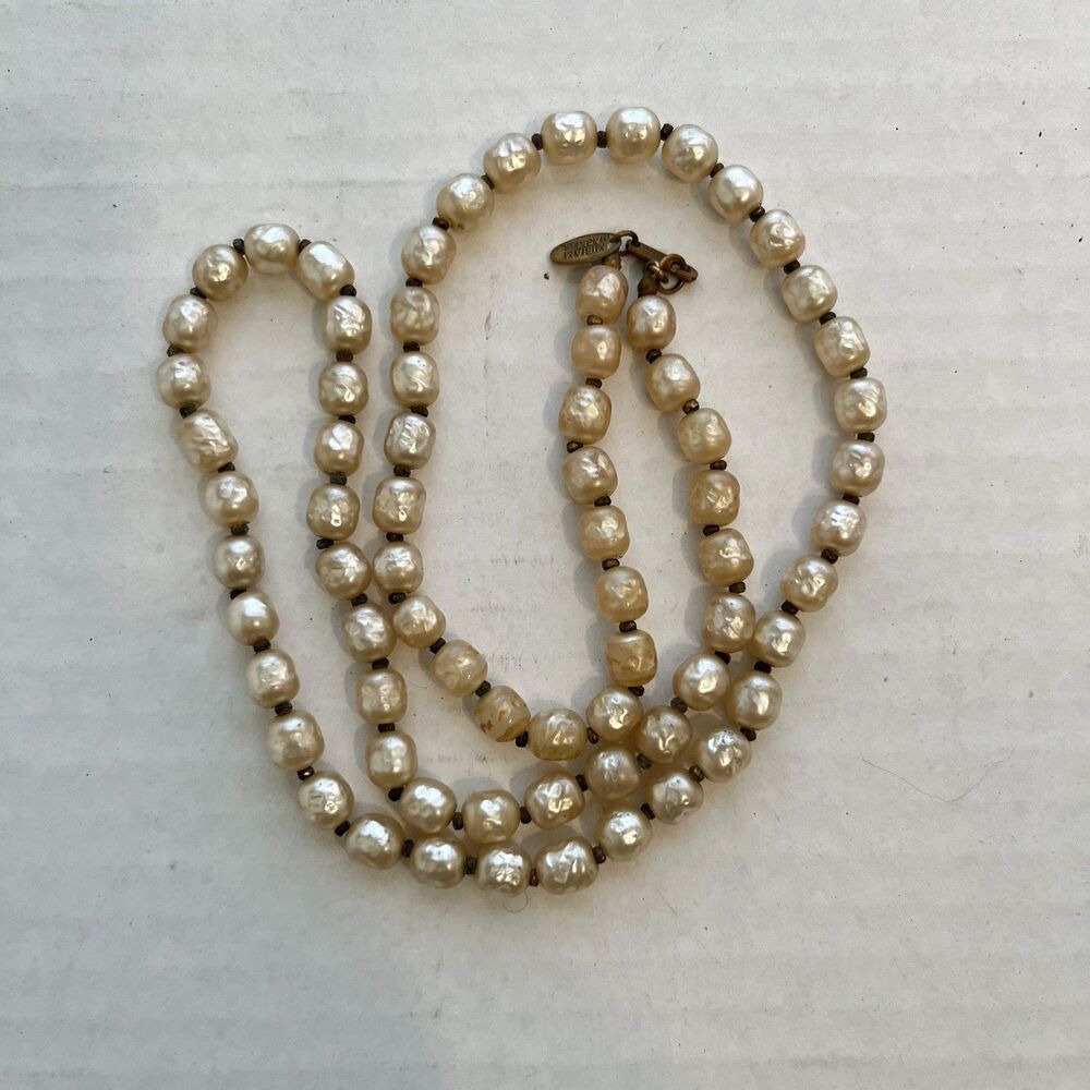 Miriam Haskell Barouque Glass Pearl Necklace Signed